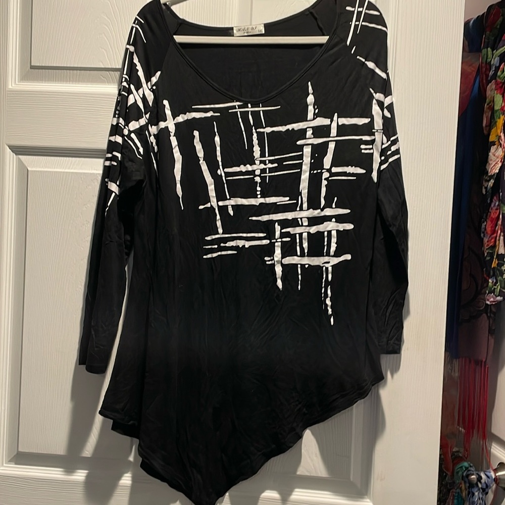 Asymmetrical black knit patchwork tunic